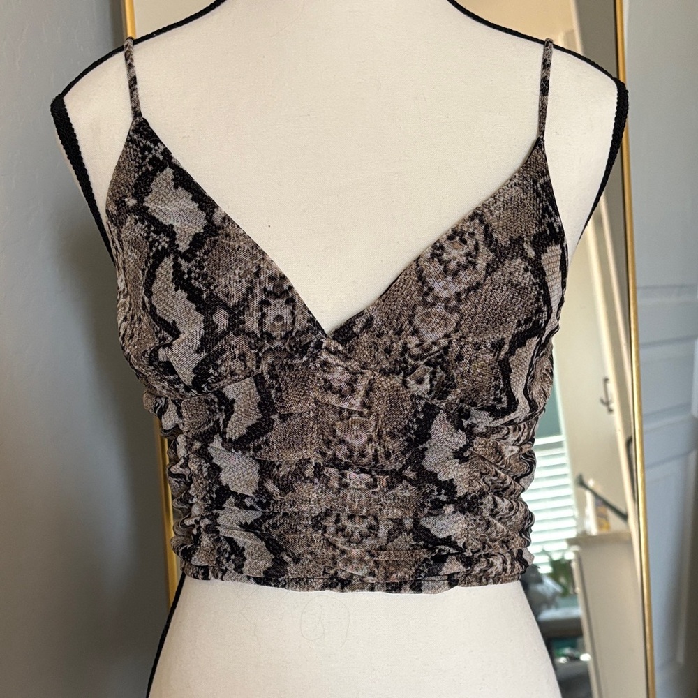 Urban outfitters Snakeskin Print Cropped Cami Top - Brown & Black